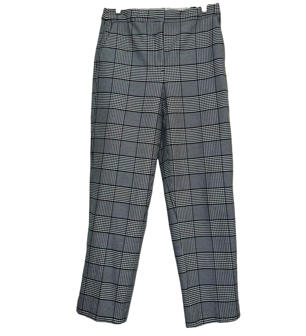 Express Women’s Plaid Pull On Ankle Pants Black White Glen Check Size 8
